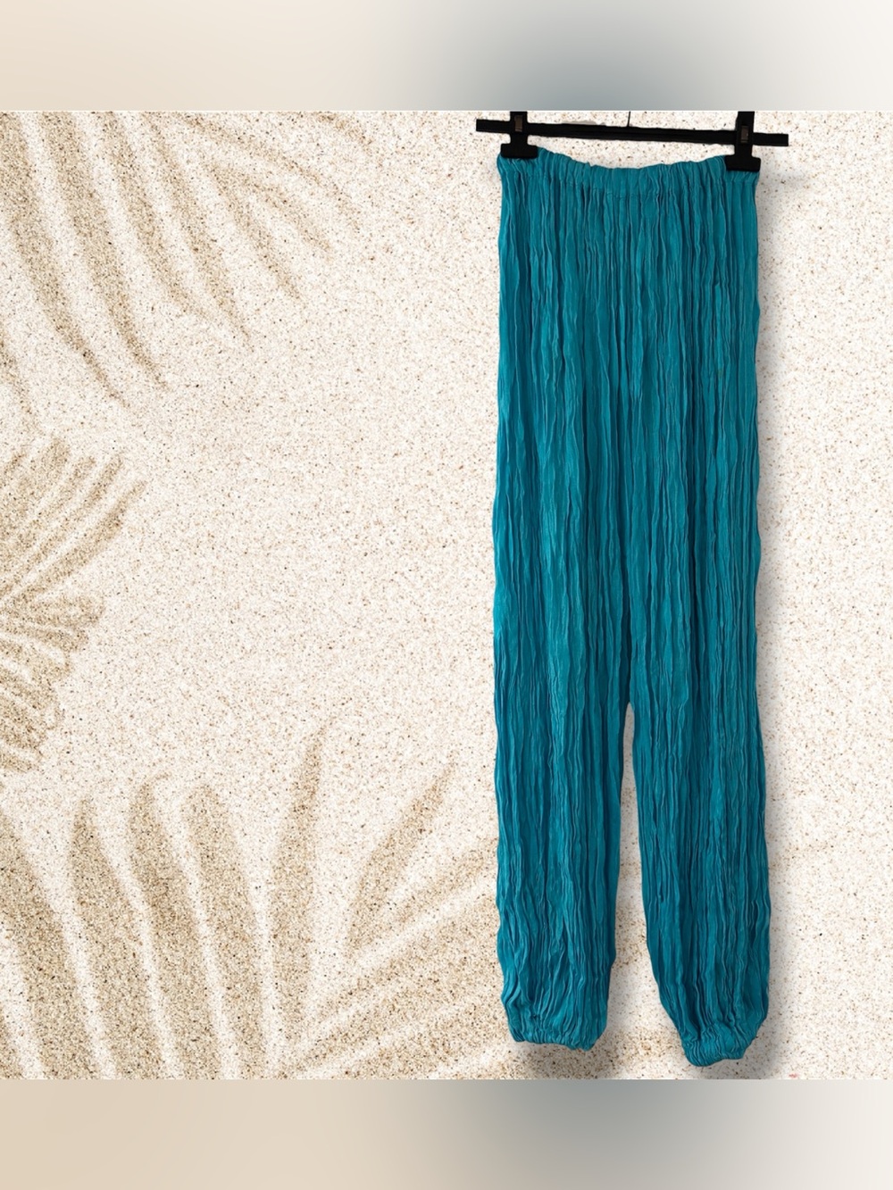 🛍️SALE🛍️ Women’s Boho Turquoise Wide-Leg Crinkle Pants Palazzo Harem Pants - Picture 2 of 4